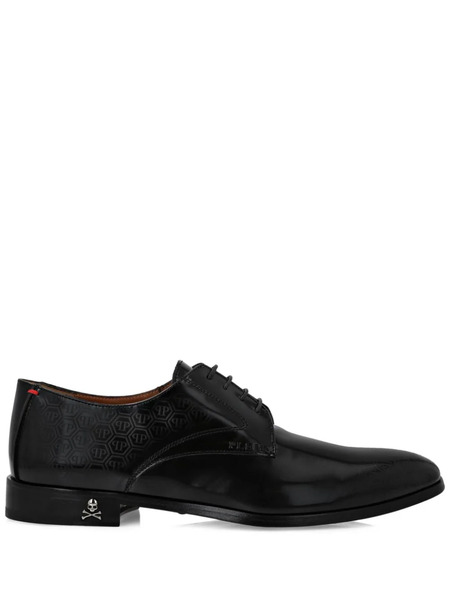  Philipp Plein Monogram-pattern Leather Derby Shoes - Black 