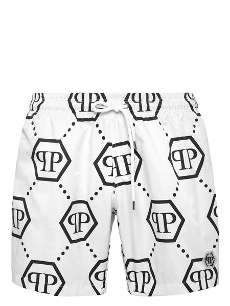  Philipp Plein Monogram Pattern Swim Shorts - White 