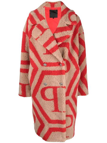  Philipp Plein Monogram-print Faux Fur Coat - Neutrals 