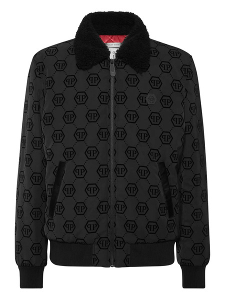  Philipp Plein Monogram Shearling-collar Bomber Jacket - Black 