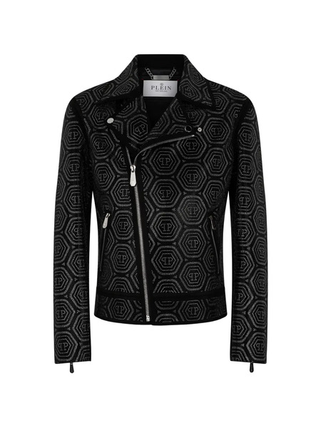  Philipp Plein Monogram Stone Biker Jacket - Black 