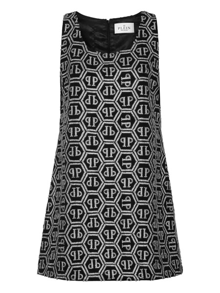  Philipp Plein Monogram Strass Mini Dress - Black 