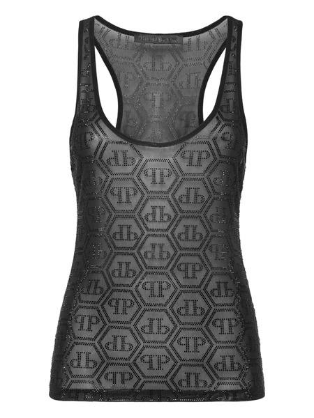  Philipp Plein Monogram Strass Tank Top - Black 