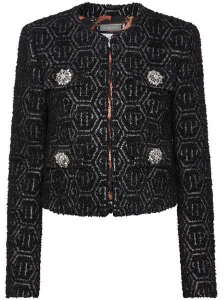  Philipp Plein Monogram Tweed Jacket - Black 