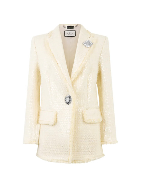  Philipp Plein Paillettes Tweed Blazer - Neutrals 