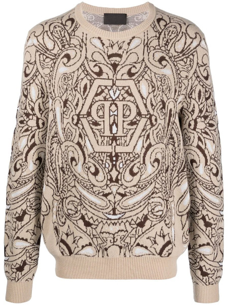  Philipp Plein Paisley-print Cashmere-silk Jumper - Neutrals 