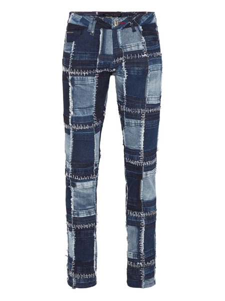  Philipp Plein Patchwork Topstitching Denim Jeans - Blue 