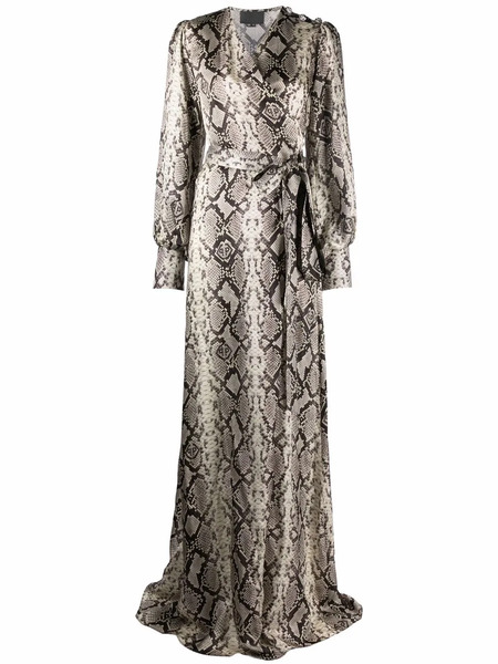  Philipp Plein Python-print Silk Long Dress - Neutrals 