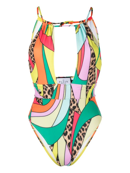  Philipp Plein Rainbow Patchwork-print Monokini - Green 
