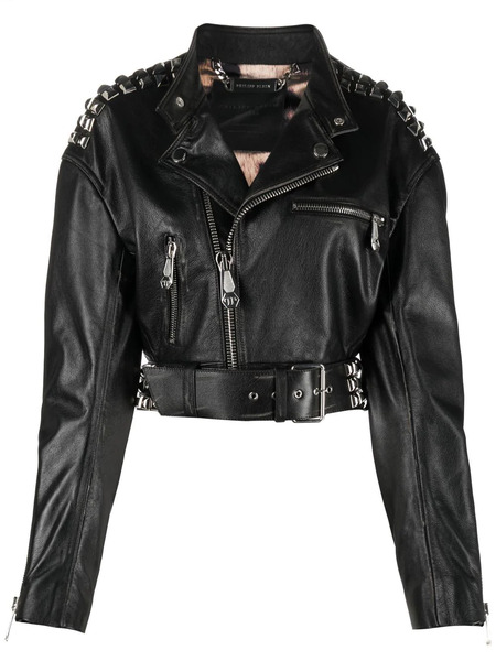  Philipp Plein Rock-stud Cropped Leather Jacket - Black 