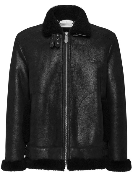  Philipp Plein Shearling Biker Jacket - Black 