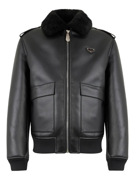  Philipp Plein Shearling-texture-collar Jacket - Black 