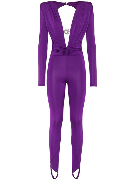  Philipp Plein Shoulder Padded Bodycon-design Jumpsuit - Purple 