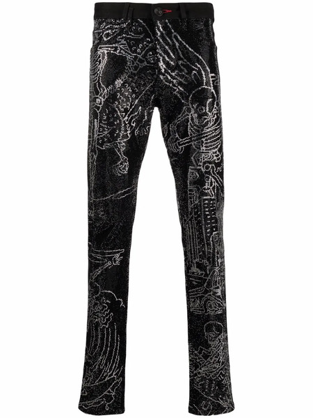  Philipp Plein Skeleton Tattoo Straight-leg Jeans - Black 
