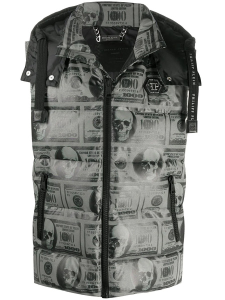  Philipp Plein Skull Dollar Feather Down Vest - Grey 