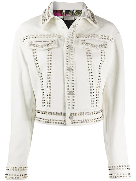  Philipp Plein Skull Stud Leather Jacket - White 