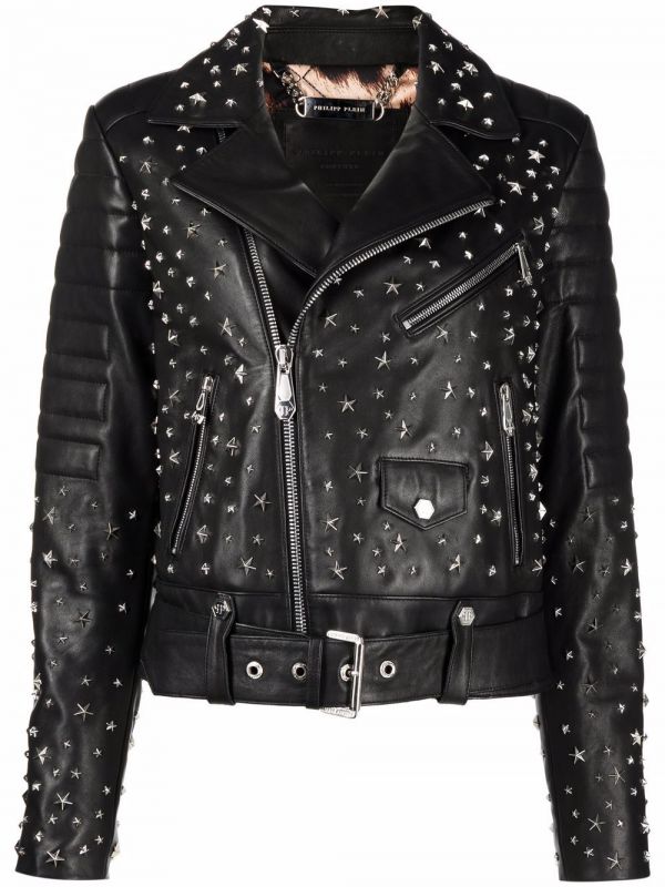  Philipp Plein Star-studded Biker Jacket - Black 