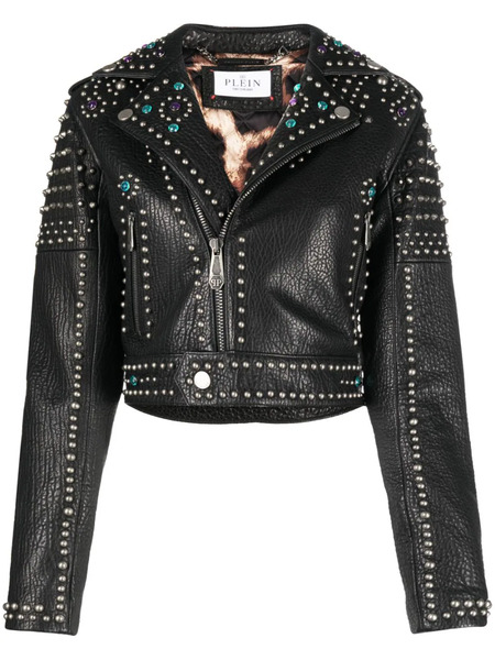  Philipp Plein Studded Leather Biker Jacket - Black 