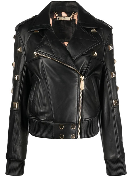  Philipp Plein Studded Leather Bomber Jacket - Black 