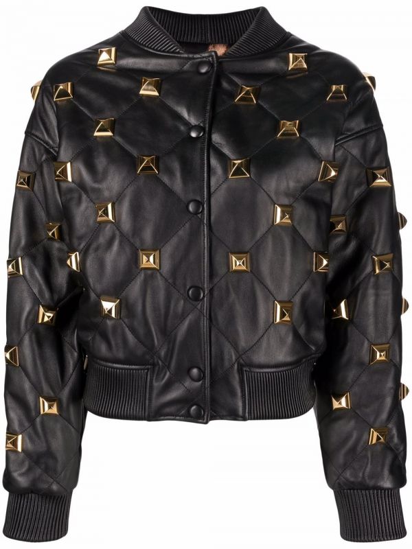  Philipp Plein Studded Quilted Bomber Jacket - Black 