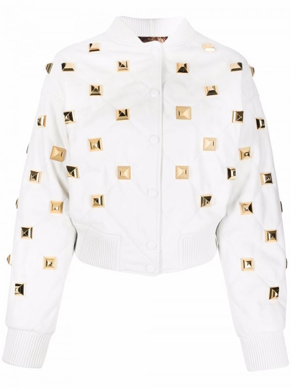  Philipp Plein Studded Quilted Bomber Jacket - White 