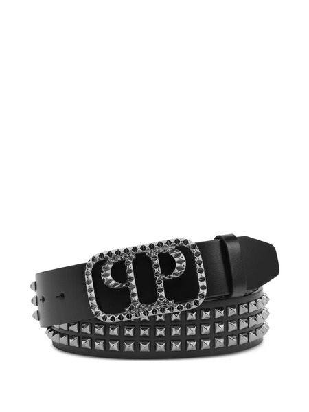  Philipp Plein Studs Buckle Leather Belt - Black 