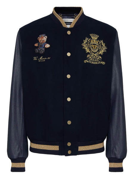  Philipp Plein Teddy Doorman Embroidered-bear Jacket - Blue 