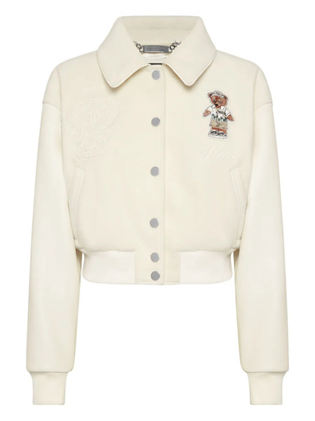  Philipp Plein Teddy-embellished Leather Bomber Jacket - Neutrals 