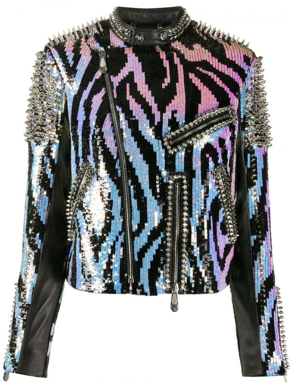  Philipp Plein Zebra Leather Biker Jacket - Black 