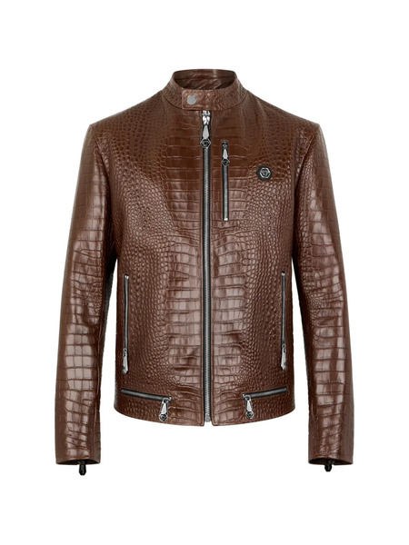  Philipp Plein Zip-fastening Leather Jacket - Brown 