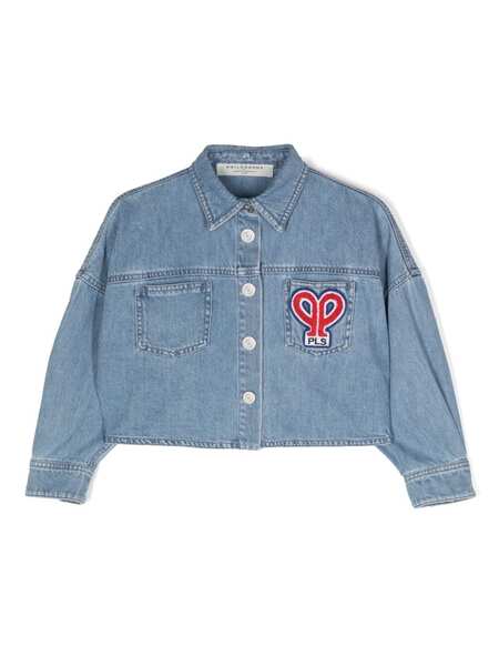  Philosophy Di Lorenzo Serafini Kids Logo-embroidered Cropped Denim Jacket - Blue 