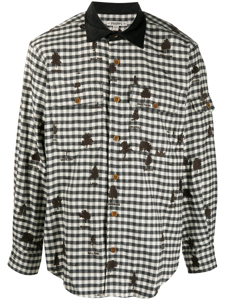  Phipps Gingham Shirt With All-over Tree Embroidery - White 