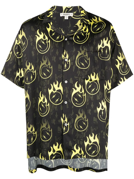  Phipps Oversized Smiley-print Bowling Shirt - Black 