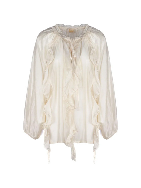  Pho Firenze Ruffled Gathered Blouse - Neutrals 