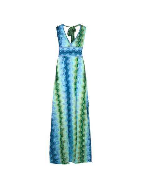  Pho Firenze Zigzag Patterned V-neck Dress - Blue 
