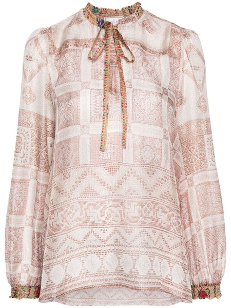  Pierre-louis Mascia Graphic-print Silk Blouse - Neutrals 