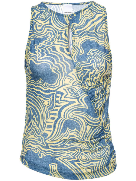  Pinko Abstract-print Ruched Tank Top - Blue 
