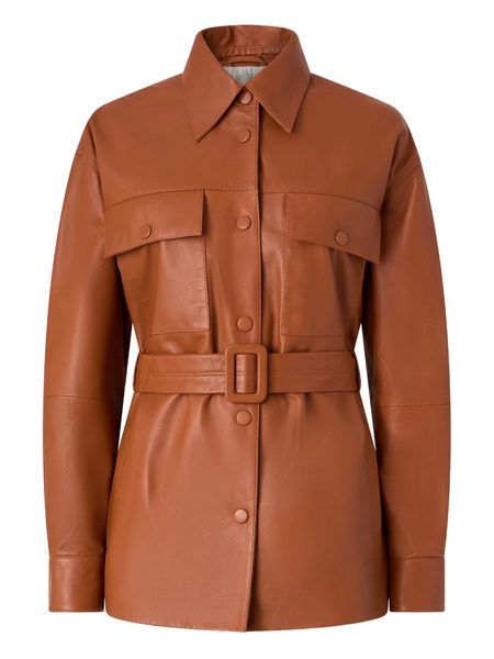  Pinko Belted Leather Jacket - Brown 