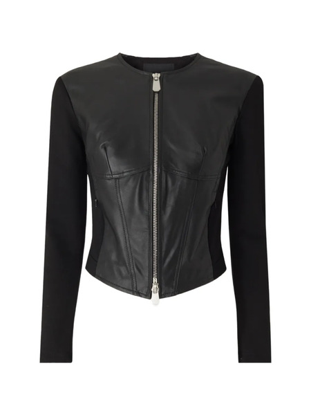  Pinko Bustier Zip-up Leather Jacket - Black 