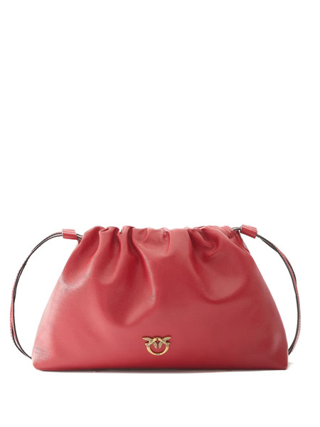  Pinko Drawstring Leather Shoulder Bag - Red 