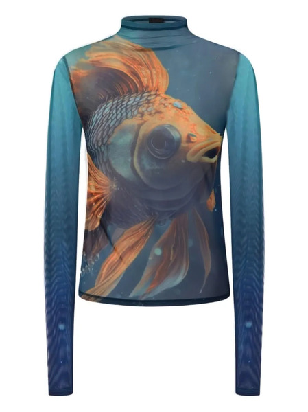  Pinko Fish-print Mesh Top - Green 