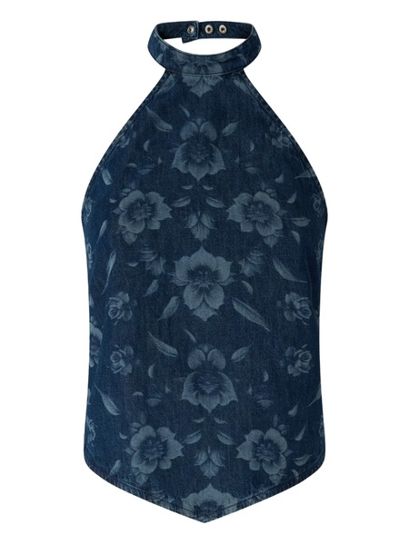 Pinko Floral-patterned Halterneck Top - Blue 