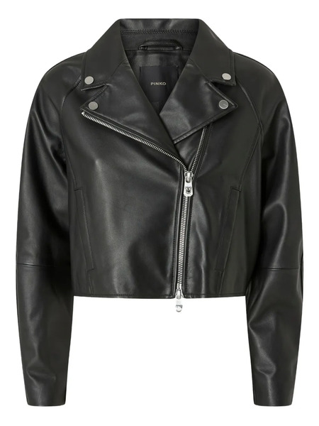  Pinko Leather Biker Jacket - Black 