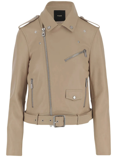  Pinko Leather Biker Jacket - Neutrals 