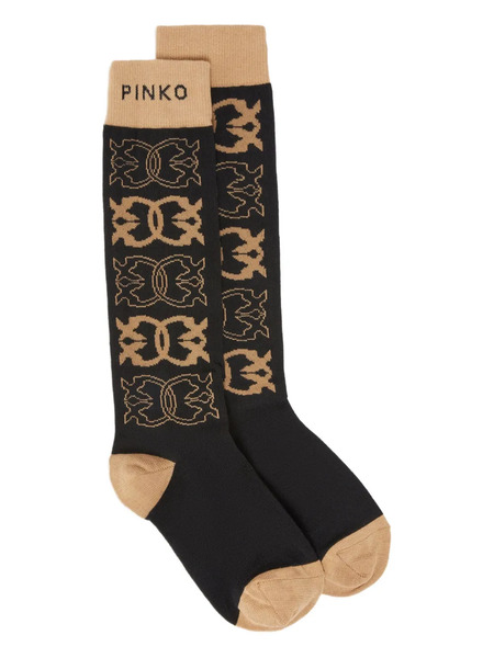  Pinko Logo-patterned Knee-high Socks - Black 