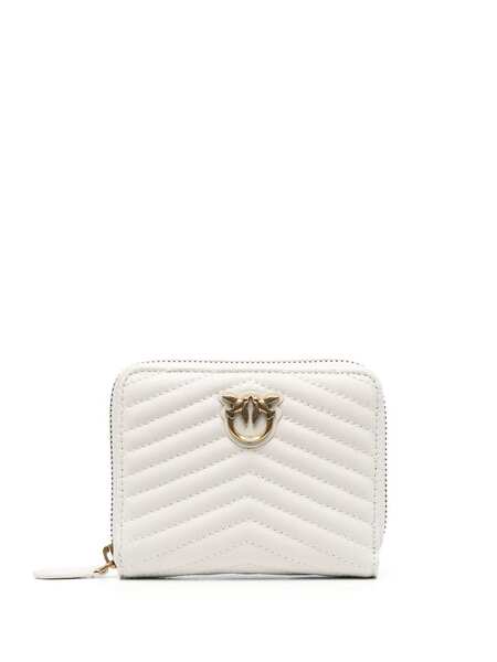  Pinko Logo-plaque Quilted Leather Wallet - Neutrals 