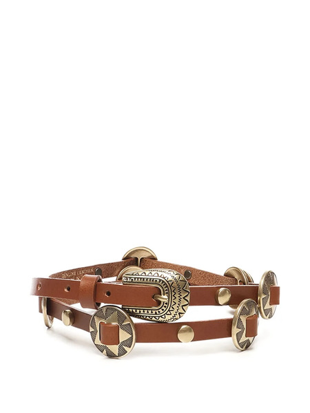  Pinko Metallic-buckle Studded Leather Belt - Brown 