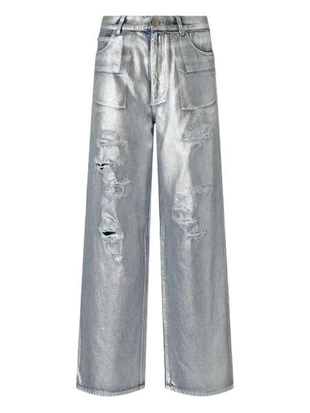  Pinko Metallic Distressed Jeans - Silver 