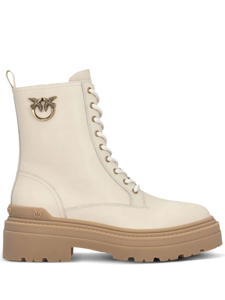  Pinko Mia Leather Combat Boots - Neutrals 