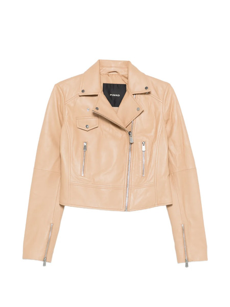  Pinko New Sensible Zip-up Leather Jacket - Neutrals 